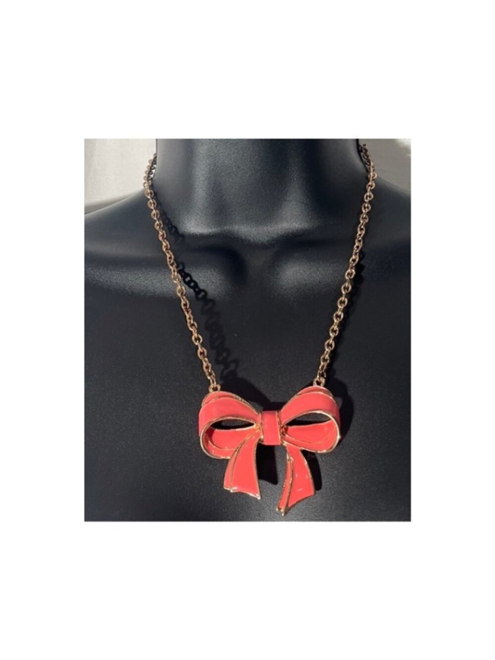 Red Bow Pendant Necklace — Coral & Gold